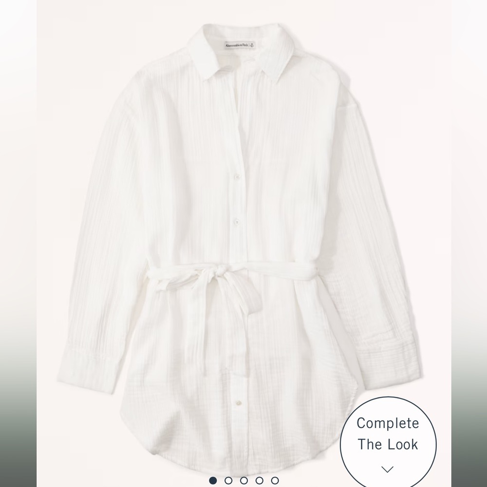 Abercrombie Gauzy Beach Mini Dress Coverup in white, size Medium